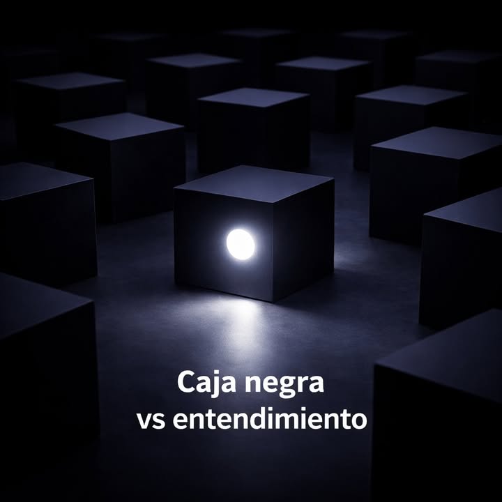 Ilustración de múltiples cajas negras con una caja negra iluminada representando la falta de transparencia en modelos de IA en MMM